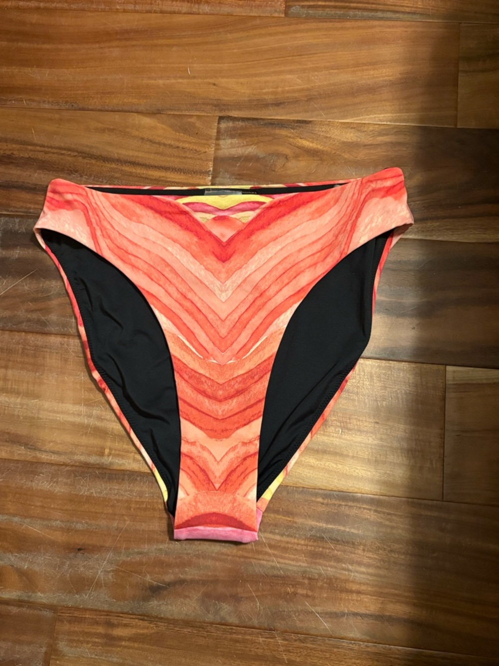 High-Waist Chevron Bikini Bottom in Coral Pink - Unbranded